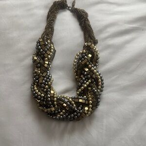 Braided Gold and Gunmetal Beaded Statement Necklace